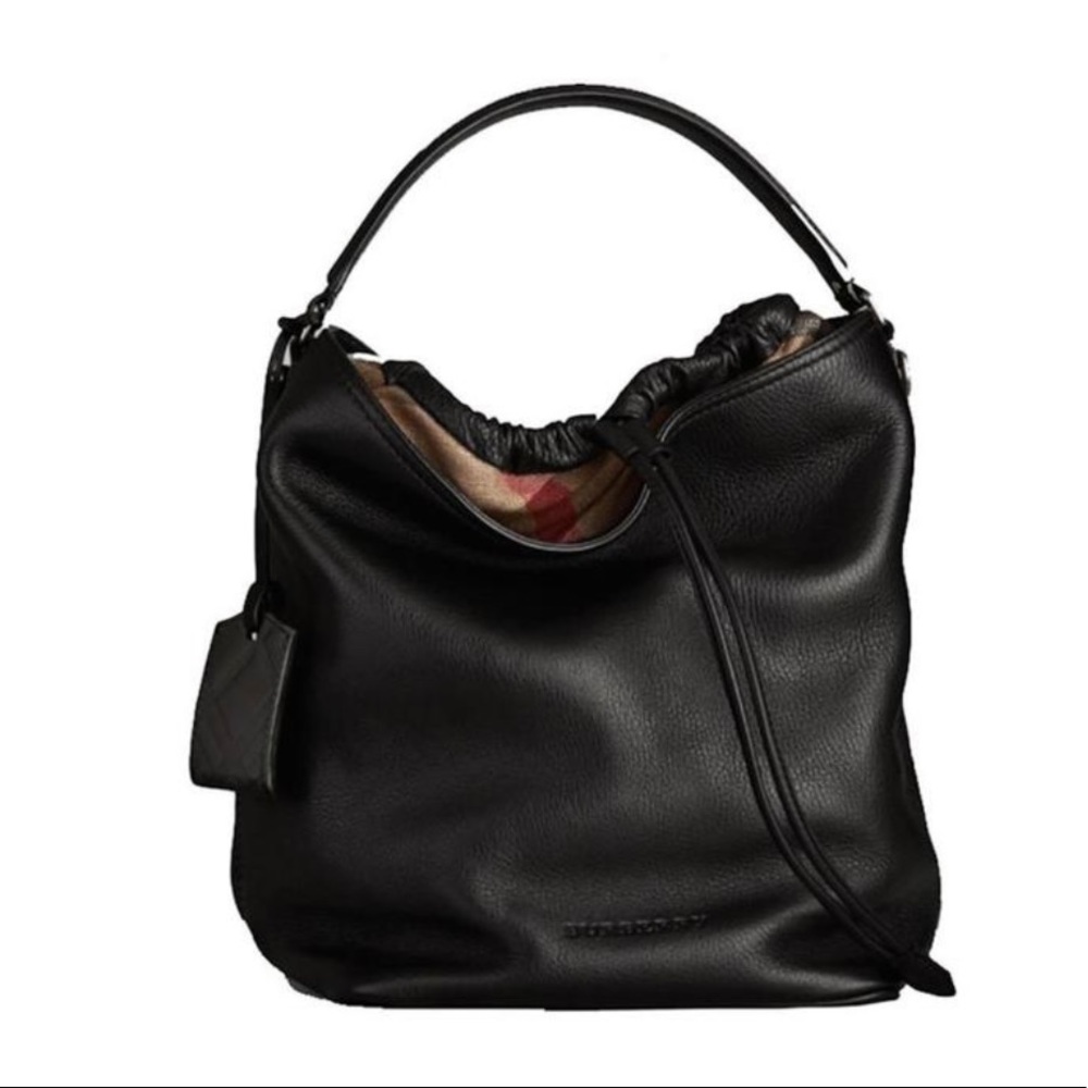 Burberry Ashby Check Purse Black Leather Hobo Bag